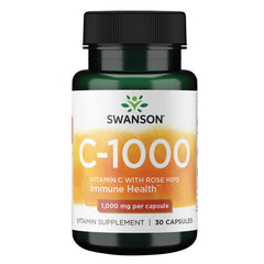 Swanson Vitamin C with Rose HIPS bottle showing label for immune support.
