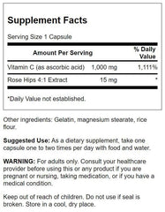 Swanson Vitamin C with Rose HIPS capsules for daily antioxidant support.