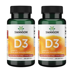 Swanson Vitamin D3 softgels bottle close-up showing bone support potential