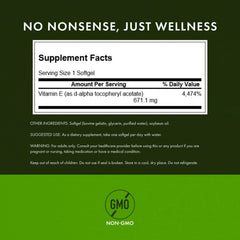 Close-up of Swanson Vitamin E 1000 IU label with full spectrum blend.