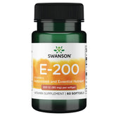 Swanson Vitamin E 200 IU softgels in bottle, easy daily antioxidant support.