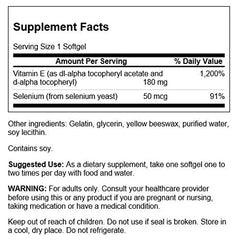 Swanson Vitamin E & Selenium bottle back with usage details