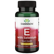 Swanson Vitamin E & Selenium bottle front showing antioxidant capsules