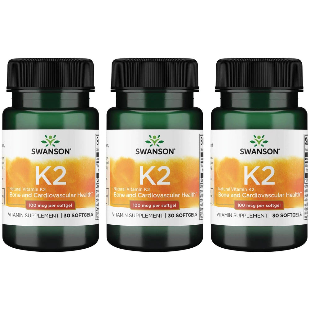 Swanson Vitamin K2 Menaquinone-7 bottle with label promoting calcium regulation.
