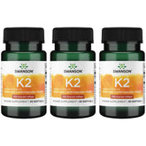 Swanson Vitamin K2 Menaquinone-7 bottle with label promoting calcium regulation.