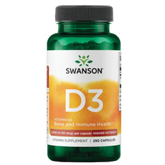 Swanson Vitamina D3 2000 UI cápsulas para salud ósea y energía diaria.