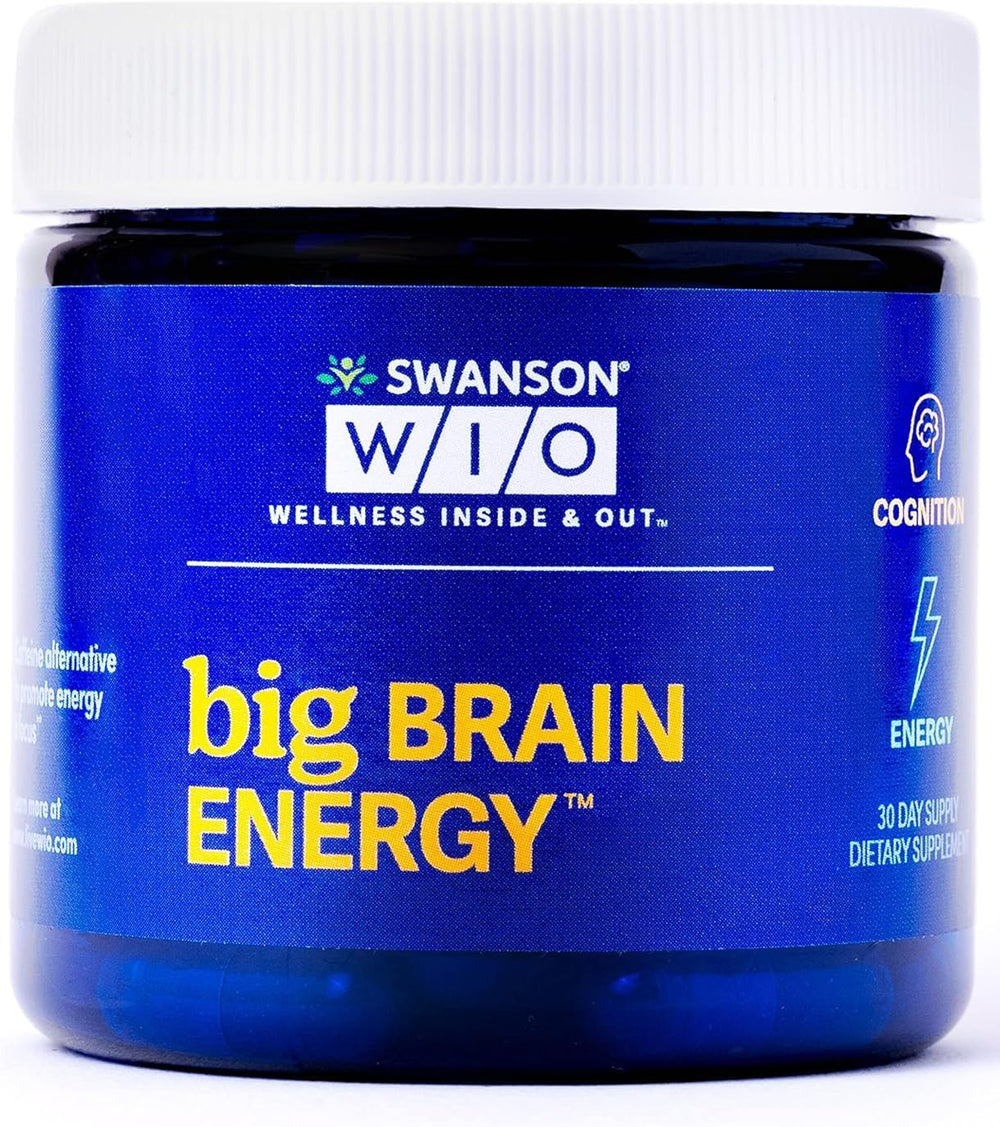 Swanson WIO Big Brain Energy bottle front view showing stimulant-free focus support.
