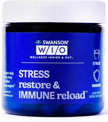 Swanson WIO Stress Restore bottle highlights immune defenses during stress.