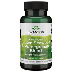 Swanson Xanthigen bottle showing brown seaweed capsules for daily wellness support.