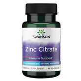 Swanson Zinc Citrate capsule close-up highlighting vision support and immune health.