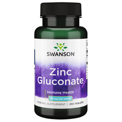 Swanson Zinc Gluconate bottle with 250 tablets promotes everyday immune support.
