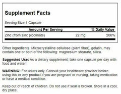 Swanson Zinc Picolinate label shows chelated zinc with picolinic acid for absorption.