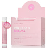Swedish Collagen Deluxe bottle pour showing convenient daily beauty shot