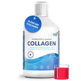 Swedish Nutra hydrolyzed collagen liquid bottle showing high-dose formula for hair and skin support