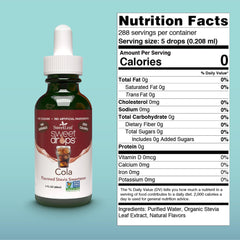 Pouring SweetLeaf Cola Sweet Drops into a glass for sugar-free flavor.