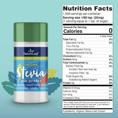 SweetLeaf Stevia en polvo, vista de la tapa, ideal para endulzar.