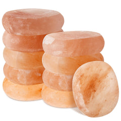 Swiffen hand carved pink Himalayan massage stone for smooth heat therapy.