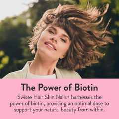 Swisse Biotin hair strands closeup showing natural shine and vitality.