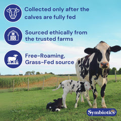 Symbiotics Colostrum Plus digestive balance with healthy snacks nearby