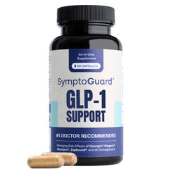 SymptoGuard GLP-1 digestive-support bottle shown for daily gut comfort and energy.