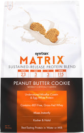 Syntrax Matrix Peanut Butter Cookie bottle front showing premium protein blend for recovery