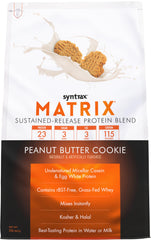 Syntrax Matrix Peanut Butter Cookie bottle front showing premium protein blend for recovery
