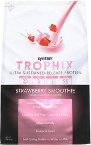Syntrax Trophix tub front view, highlighting steady amino acid release.