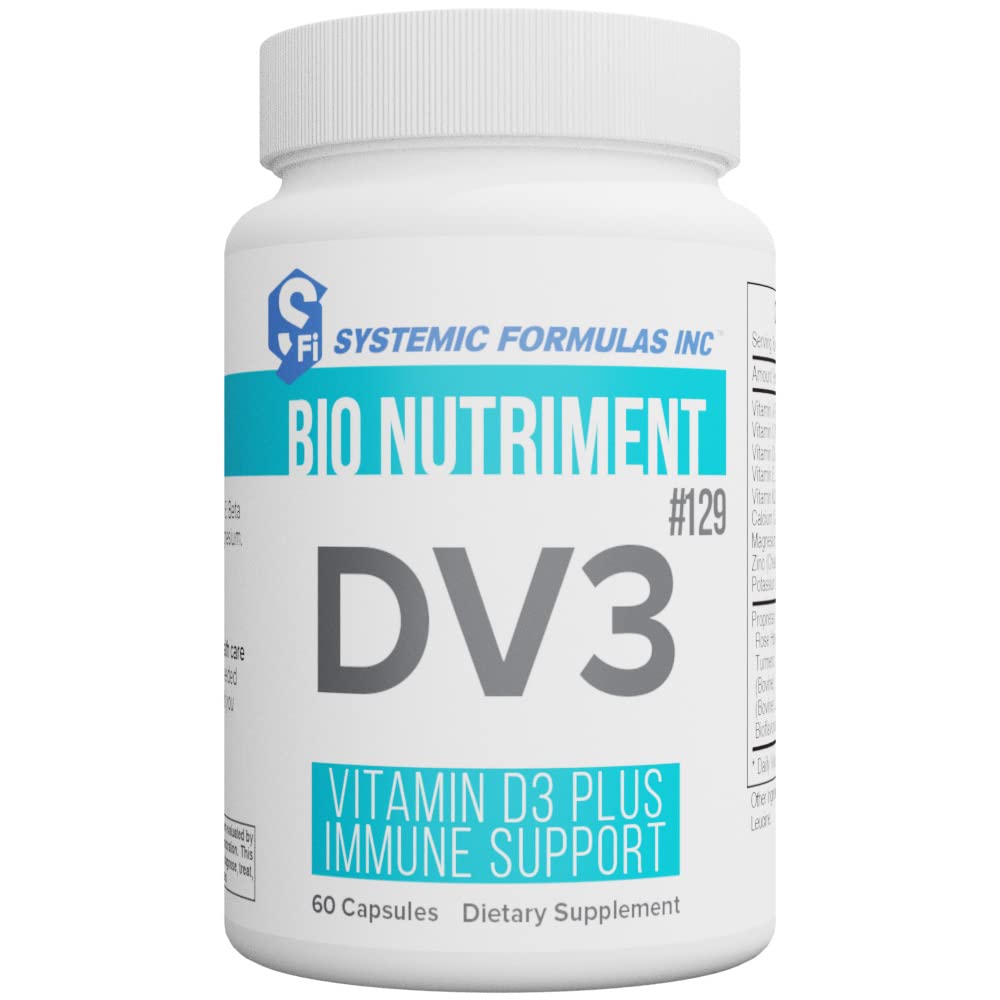 Systemic Formulas DV3 bottle label highlights immune support potential.