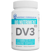 Systemic Formulas DV3 bottle label highlights immune support potential.