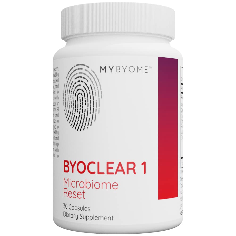 Systemic Formulas MyByome ByoClear 1 bottle showing herbal blend for gut health support.