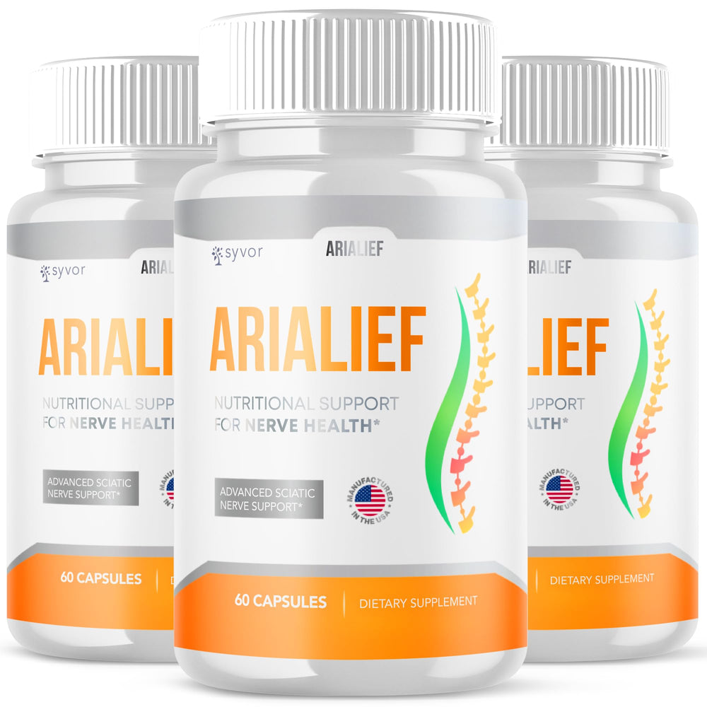 Syvor Arialief three-pack bottles offer daily nerve health support.