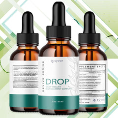 Syvor Drop The Pounds Drops bottle closeup highlighting the liquid formula.