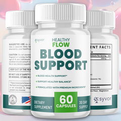 Syvor Healthy Flow bottle label highlights premium vitamins for all users.