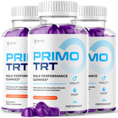 Syvor Primo TRT Gummies bottle front view for daily performance support.