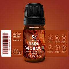 Sz Essentials 5-year aged patchouli aroma close-up showing depth.