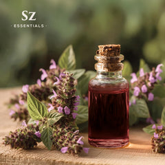 Sz Essentials Patchouli oil label highlights 100% pure essential oil.