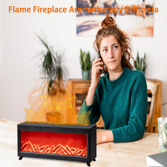 SZYKJDQY diffuser with LED flame effect enhances living room ambiance.