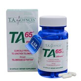 TA-65 bottle highlights patented extraction for maximum bioavailability.