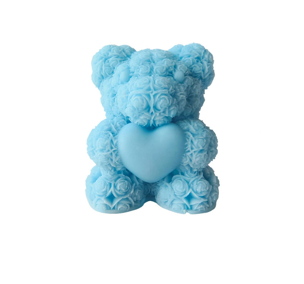 T-shin cute bear candle blue with heart detail, ideal decor and mood enhancement
