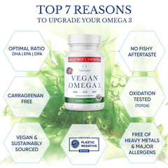 TAHIRO omega-3 softgels label view featuring DHA EPA and DPA details