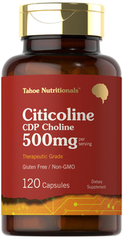 Tahoe Nutritionals citicolina 500 mg cápsulas, posible apoyo a la concentración diaria.