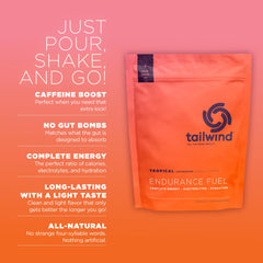 Tailwind Nutrition Endurance Fuel tub label highlighting gluten-free vegan ingredients.