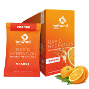 Tailwind Rapid Hydration orange sachet dissolves quickly in water for fast electrolytes.