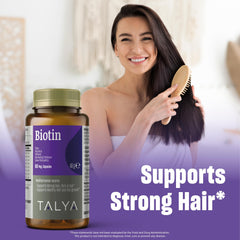Talya Biotin Mediterranean blend imagery with nettle and horsetail components.