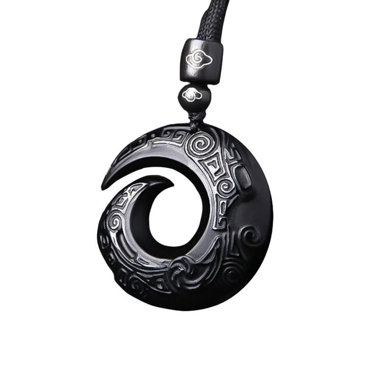 Tamhope Black Obsidian Circle Necklace with carved bird pendant for everyday elegance.
