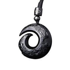 Tamhope Black Obsidian Circle Necklace with carved bird pendant for everyday elegance.
