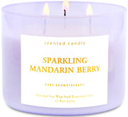 T&H Sparkling Mandarin Berry candle label close-up showing premium branding and fresh citrus notes.