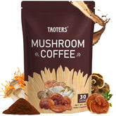 TAOTERS Adaptogenic Mushroom Coffee canister with six mushrooms for sustained energy and focus.