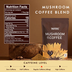 TAOTERS Mushroom Coffee cup steaming with rich aroma and balanced energy.