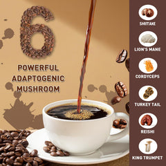 TAOTERS blend with six mushrooms illustrating the adaptogenic mix for well-being.